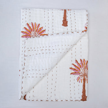 Eco-Friendly Cotton Kantha Baby Blankets Palm Tree Print