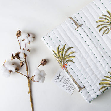 Eco-Friendly Green Palm Tree Print Cotton Baby Blanket