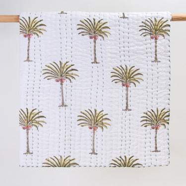 Eco-Friendly Green Palm Tree Print Cotton Baby Blanket