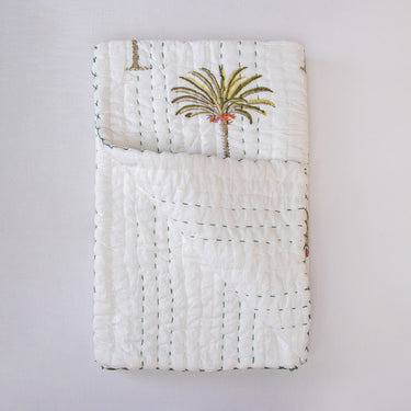 Eco-Friendly Green Palm Tree Print Cotton Baby Blanket
