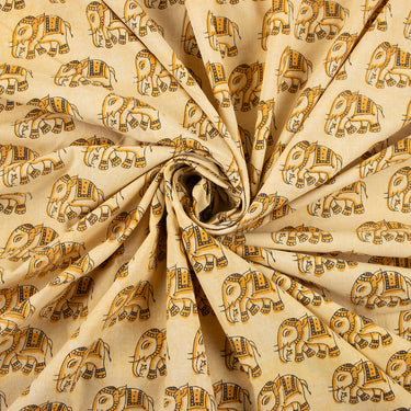 Elephant Hand Block Bagru Print Cotton Fabric