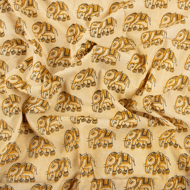Elephant Hand Block Bagru Print Cotton Fabric