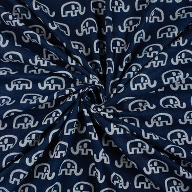 Elephant Hand Block Print Indigo Cotton Fabric