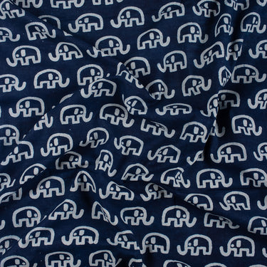 Elephant Hand Block Print Indigo Cotton Fabric