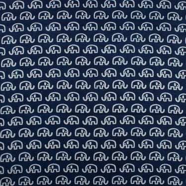 Elephant Hand Block Print Indigo Cotton Fabric