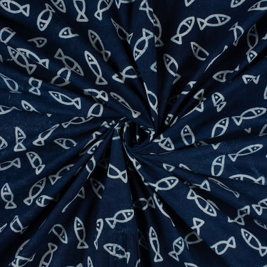 Fish Cotton Hand Block Print Fabric