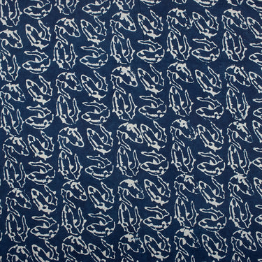 Fish Hand Block Print Indigo Fabric