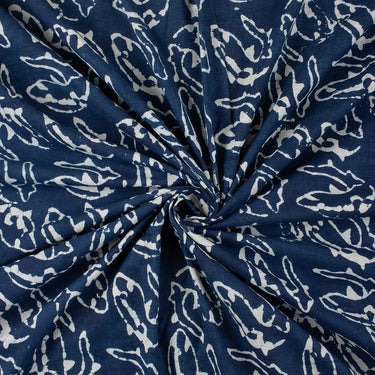 Fish Hand Block Print Indigo Fabric