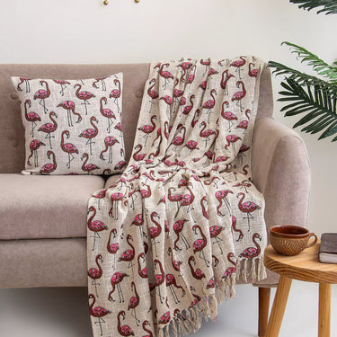Flamingo Bird Print Cotton Cushion & Throw Gift Sets for Women