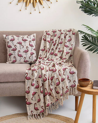 Flamingo Bird Print Cotton Cushion & Throw Gift Sets for Women