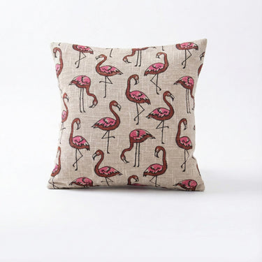 Flamingo Block Printed Cotton Chair Cushion Covers