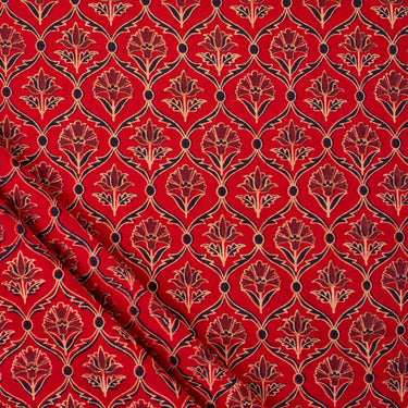 Floral Hand Block Ajrakh Cotton Print Soft Fabric Online