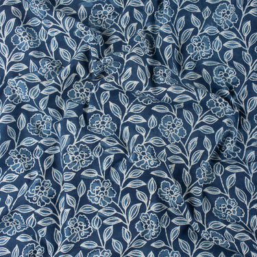 Floral Hand Block Print Indigo Cotton Fabric
