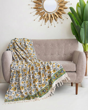 Floral Hand Block Printed Organic Cotton 2, 3 Seater Sofa Throws