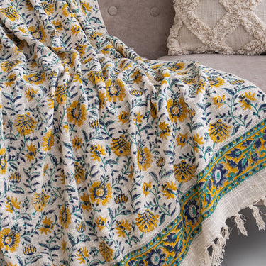 Floral Hand Block Printed Organic Cotton 2, 3 Seater Sofa Throws