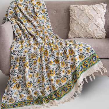 Floral Hand Block Printed Organic Cotton 2, 3 Seater Sofa Throws