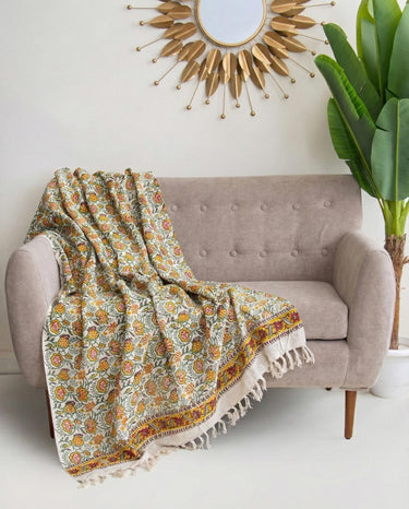 Floral Handmade Pure Cotton Sofa Throw Blanket