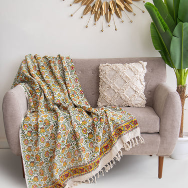 Floral Handmade Pure Cotton Sofa Throw Blanket