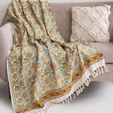 Floral Handmade Pure Cotton Sofa Throw Blanket