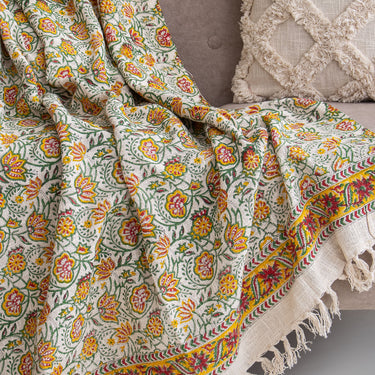 Floral Handmade Pure Cotton Sofa Throw Blanket
