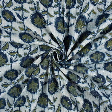 Floral Indigo Blue Pure Cotton Kantha Fabric