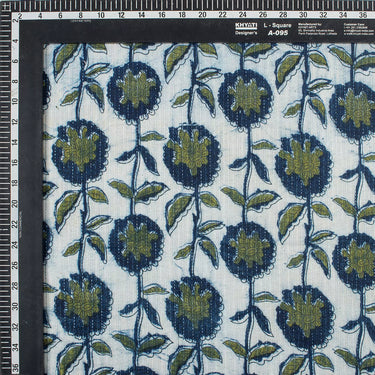 Floral Indigo Blue Pure Cotton Kantha Fabric