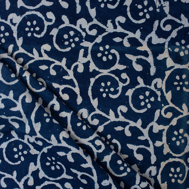 Floral Indigo Cotton Natural Hand Block Print Fabric