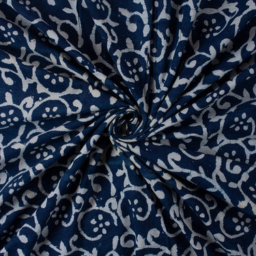 Floral Indigo Cotton Natural Hand Block Print Fabric