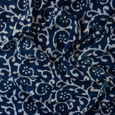 Floral Indigo Cotton Natural Hand Block Print Fabric