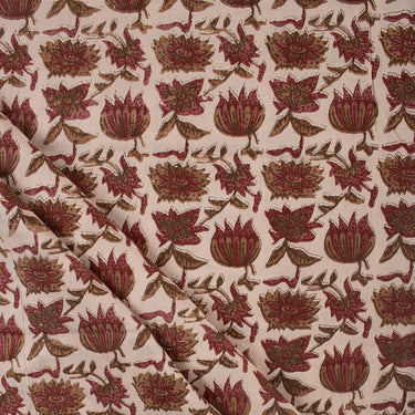 Floral Pure Cotton Hand Block Printed Dabu Kashish Fabric