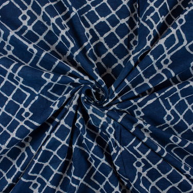 Geometric Blue Indigo Hand Block Print Fabric 