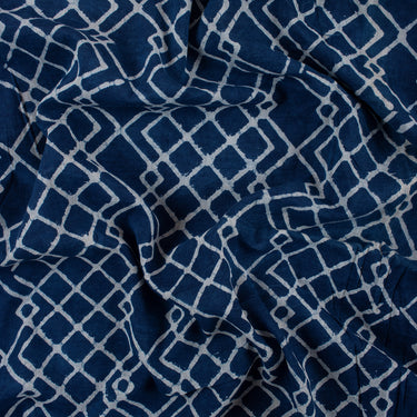 Geometric Blue Indigo Hand Block Print Fabric 