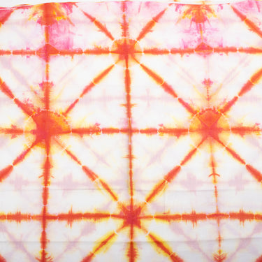 Geometric Orange Tie and Dye Shibori Cotton Fabric