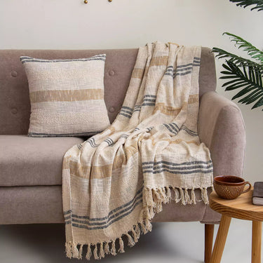 Gift Set for Her - Indian Cushion Cover and Sofa Throw Blanket