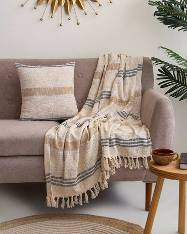 Gift Set for Her - Indian Cushion Cover and Sofa Throw Blanket