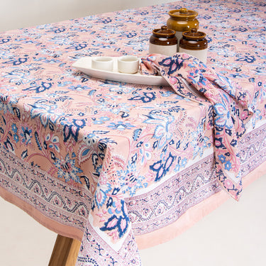 Gift Sets For Her Natural Block Floral Printed Table Cover & Napkins