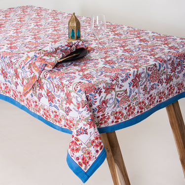 Gifts For Women Block Floral Print Tablecloth & 6 Napkins