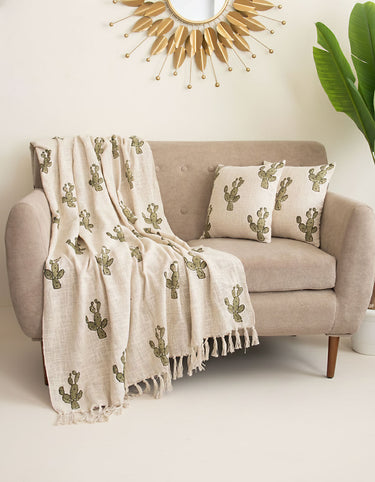 Gifts for Women - Block Printed Sofa Throw with Cushion Cover