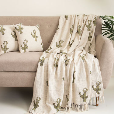 Gifts for Women - Block Printed Sofa Throw with Cushion Cover