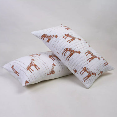 Giraffe Hand Block Printed Cotton Quilted Pillow Cover