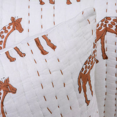 Giraffe Hand Block Printed Cotton Quilted Pillow Cover