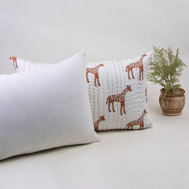 Giraffe Hand Block Printed Cotton Quilted Pillow Cover