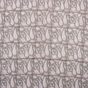 Gray Floral Jaal Hand Block Print Cotton Fabric