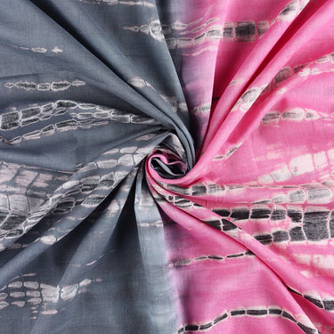 Gray Pink Handmade Shibori Tie Dye Cotton Fabric