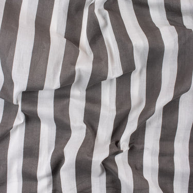 Gray Striped Hand Block Printed Cotton Fabric