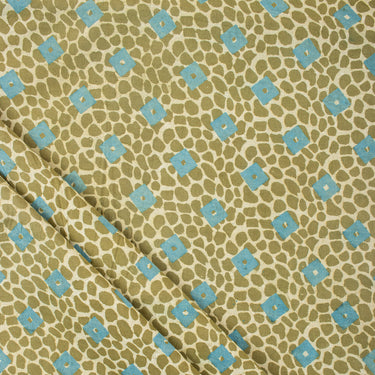 Green Cotton Polkas Dot Hand Block Printed Dabu Fabric