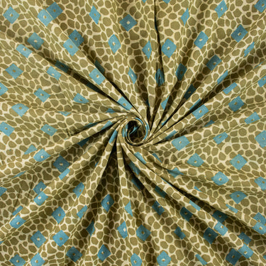 Green Cotton Polkas Dot Hand Block Printed Dabu Fabric