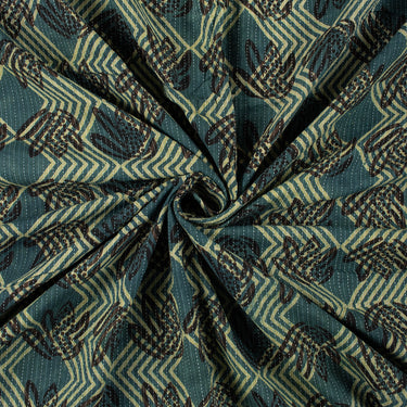 Green Floral Dabu Hand Block Print Kantha Fabric