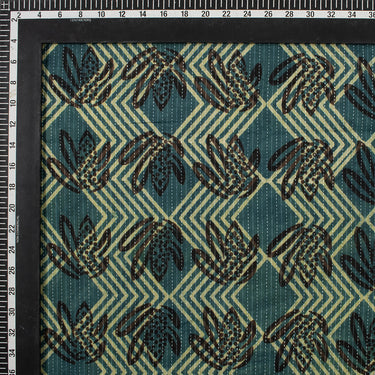 Green Floral Dabu Hand Block Print Kantha Fabric