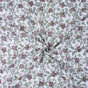 Green Floral Print Cotton Fabric